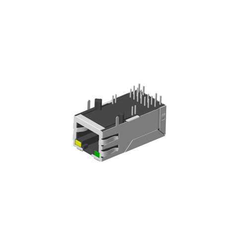 RJ45 1X1 TAB-UP 33mm 带灯带屏蔽带弹片十字脚